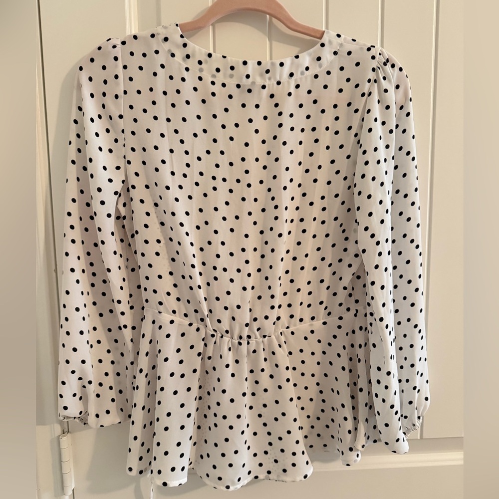 LOFT Black and White Wrap Blouse with Three-Quarter Sleeves - Picture 2 of 3